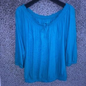 Teal Blue Women's Peasant Blouse - Brand Unspecified